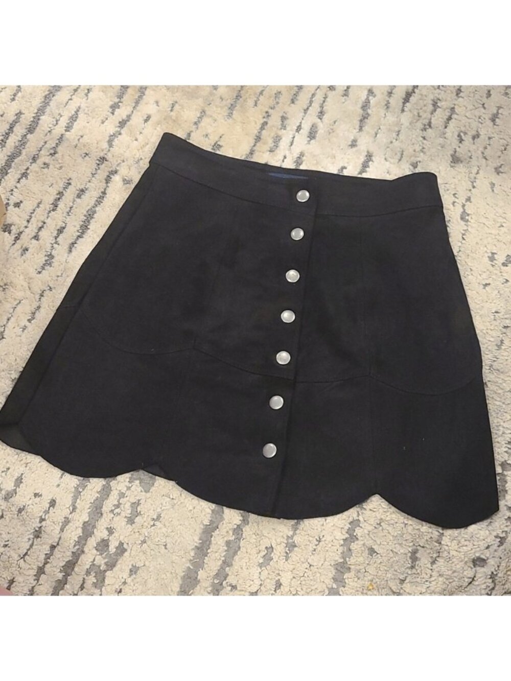 American Eagle Black Faux Suede button up scalloped Mini Skirt